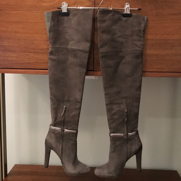 Fendi Shoes - FENDI GRAY SUEDE PLATFORM OVER KNEE BOOTS.